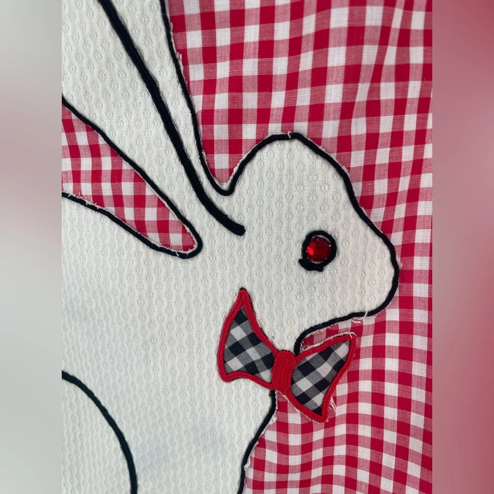60s/70s Cottagecore Novelty Rabbit Appliqué Gingham Color-blocked Maxi Dress - Picture 9 of 14